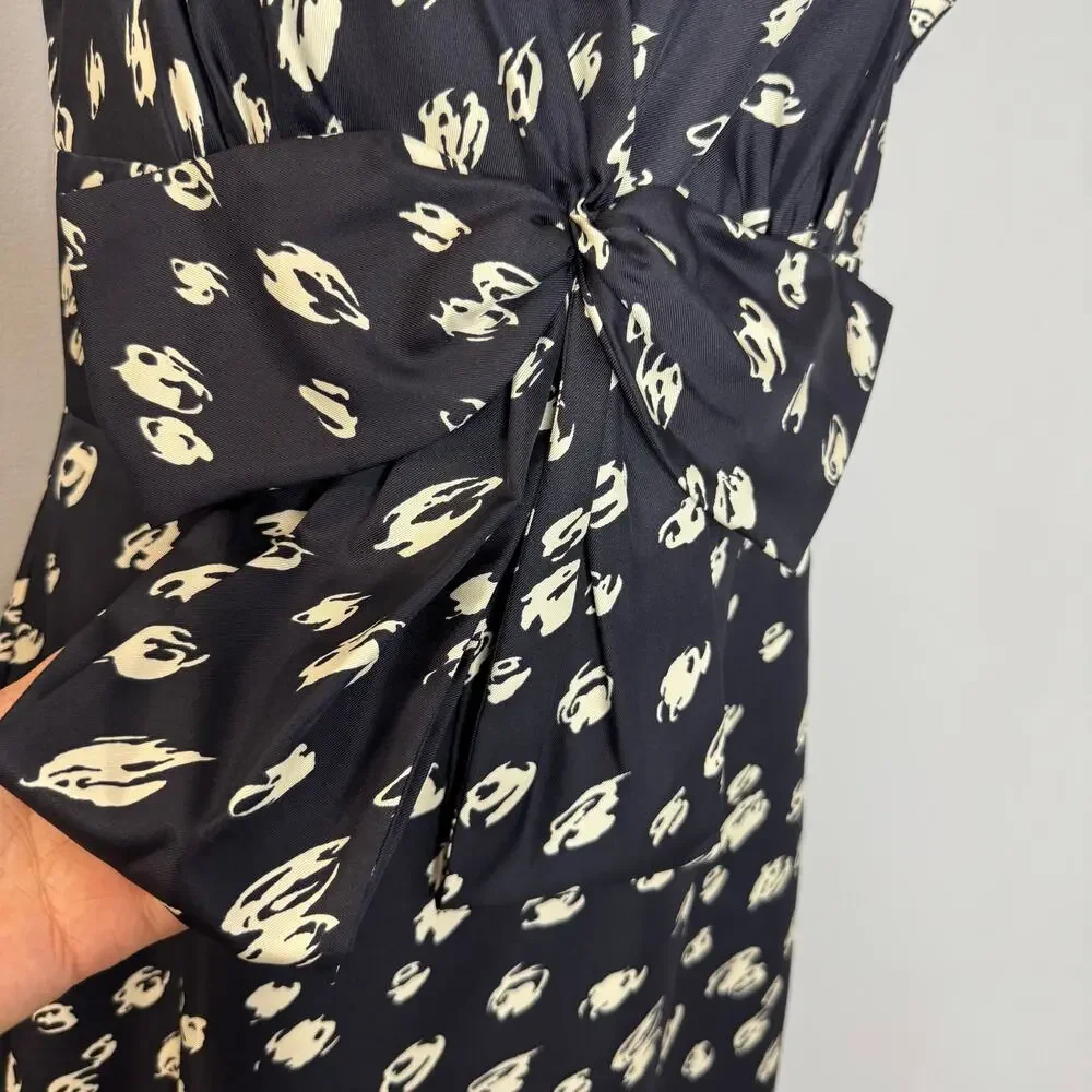 Kate Spade Blue Doodled Polka Dots Silk Bow Waist Blaine Dress women's 6 New